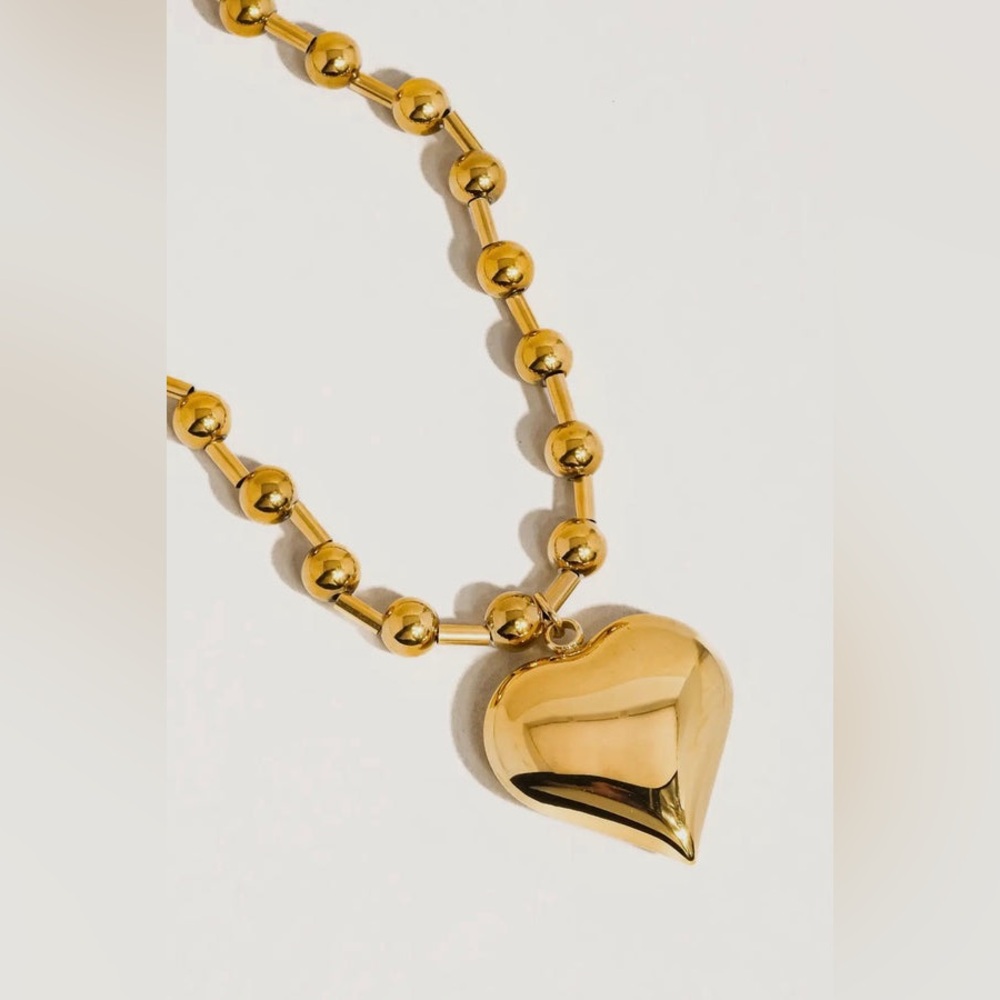 Gold Heart Statement Necklace Chunky Ball Chain